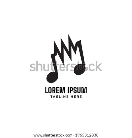 Black Musical Note, Beamed Eighth Notes with Pulse. Music Wave logo concept isolated on white background.