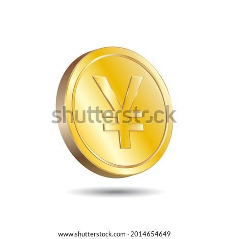 3D Vector illustration of Gold Yen Yuan Coin isolated in white color background. Japanesse and Chinesse currency symbol.