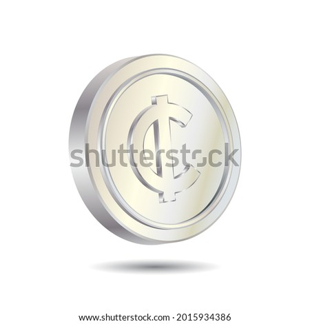 Silver Cent Coin isolated on white color background. Currency symbol of basic monetary unit. Simple and Minimal 3D Vector illustration.