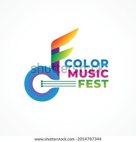 Color Music Fest. Colorful Abstract Musical Note with Strings Vector Illustration. Letter CF Alphabet Initial Logo Design Concept. Green Blue Pink Purple Violet Yellow Orange Multicolor Gradient.  Stock fotó © 