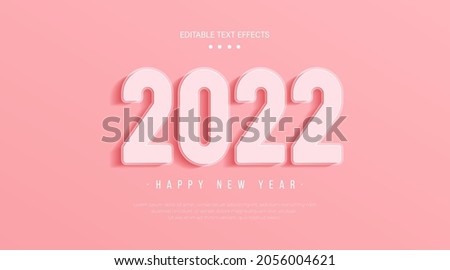 Happy new year 2022 text effect. Cute style vector numbers. Pink clean minimal style editable text effect. Modern simple font creative design with shadow decoration. Vector illustration