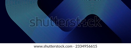 Abstract blue glowing geometric lines on dark background. Modern shiny blue rounded square lines pattern. Futuristic technology concept. Suit for poster, cover, banner, presentation, website, flyer
