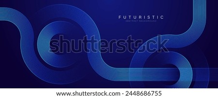 Abstract glowing circle lines on dark blue background. Geometric stripe line art design. Modern shiny blue lines. Futuristic technology concept. Suit for business, poster, brochure, corporate, website