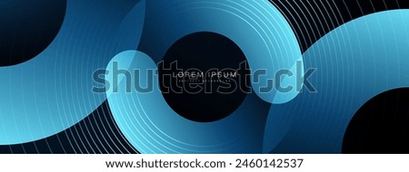 Dark blue abstract background with glowing geometric shape. Modern shiny gradient circle. Swirl circular element. Elegant graphic design. Futuristic technology concept. Vector illustration