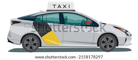 popular hybrid taxi car isolated on white background. Realistic taxi cab vector mock up for advertising, corporate identity. City vehicle branding mockup. Easy to edit and recolor. Side view