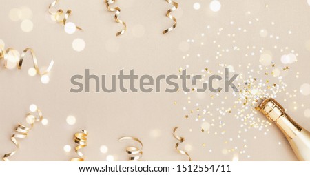 Similar – Image, Stock Photo Champagne bottle and confetti flow on pink