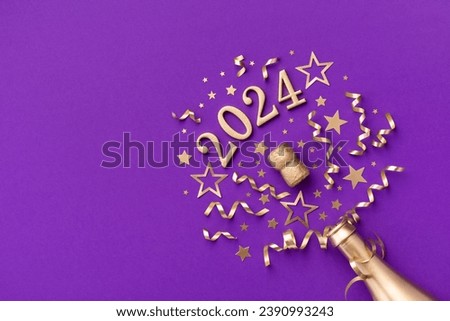 Similar – Image, Stock Photo Champagne bottle and confetti flow on pink