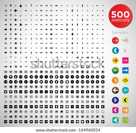 500 arrows. different shapes, weights, styles and icons.