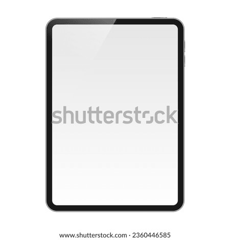 Tablet vector mockup with blank screen. Silver tablet display template isolated on white background.