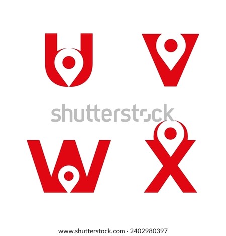 Letter U V W X logo with location icon. U V W X pointer logo template, gps logo initials