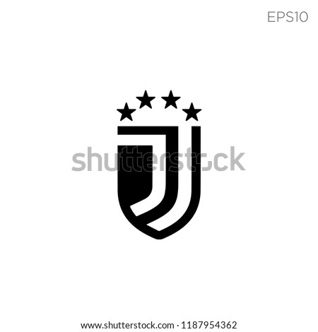 J letters initial football like a Juventus with shield and four star, soccer logo  