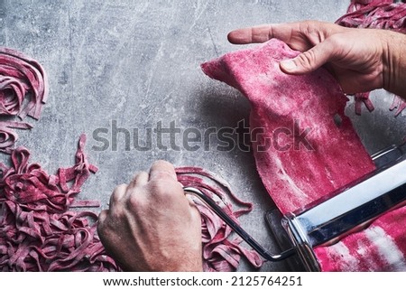 Similar – Image, Stock Photo Raw beetroot noodles or beet spaghetti salad