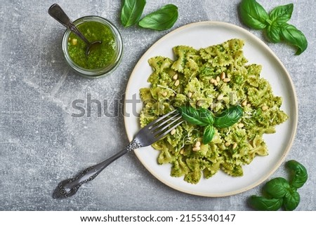 Similar – Image, Stock Photo Pasta with pesto sauce minimalist on a pink background