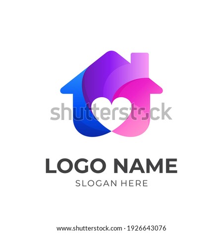 sweet home logo, house and love, combination logo with 3d colorful style