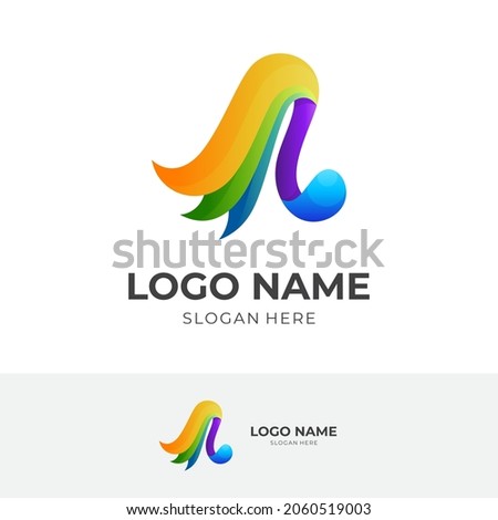 music free logo design, music note and wing, combination logo with 3d colorful style