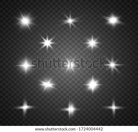 Set of bright beautiful stars. Light effect. Bright Star. Beautiful light to illustrate. Christmas star. White glitter sparkles with special light effect. Vector sparkles on a transparent background. Stock foto © 