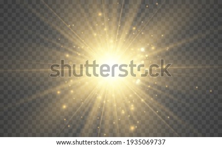 Special lens flash, light effect. The flash flashes rays and searchlight. illust.White glowing light. Beautiful star Light from the rays. The sun is backlit. Bright beautiful star. Sunlight. Glare.	 ストックフォト © 