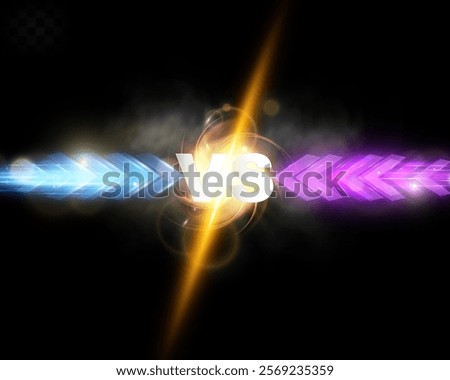 Versus battle banner concept for MMA, fight night, boxing, and other competitions. Blank template with glowing VS letters in the center, surrounded by sparks, flying coals, smoke, and mesh netting, cr