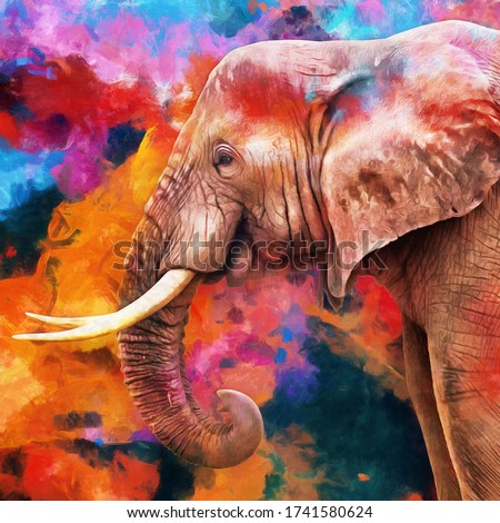 modern oil painting of elephant, artist collection of animal painting for decoration and interior, canvas art, abstract.