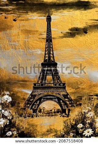 Similar – Foto Bild Eiffelturm mit Oldtimer in Paris, von der Bir-Hakeim-Brücke aus gesehen