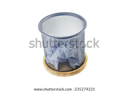Waste papers and basket on a white background.