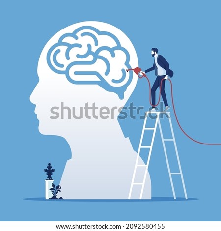 creative fill up and brainpower concept with businessman refilled idea to the brain, knowledge fill up