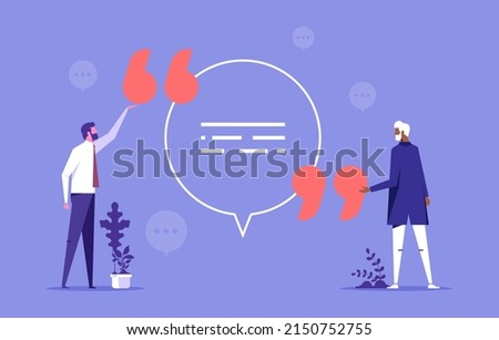Quote vector illustration, punctuation quotation mark persons concept. Abstract inverted pair commas sign in writing system for direct speech or phrase. Symbolic citation text language item