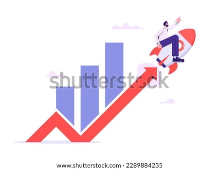 Growth or investment, wealth or earning rising up graph, business sales or profit increase concept, financial graph with exponential arrow from flying rocket