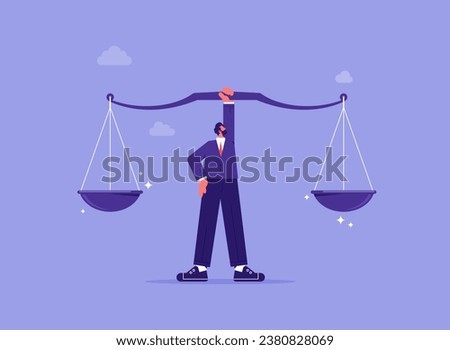 Balance and justice for leadership concept, principles and business ethic to do right things, businessman lift balance ethical scale