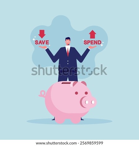 Balancing save or spend choice, money decision, save or spend, financial options when receive bonus or extra money, choose to invest or pay off debt