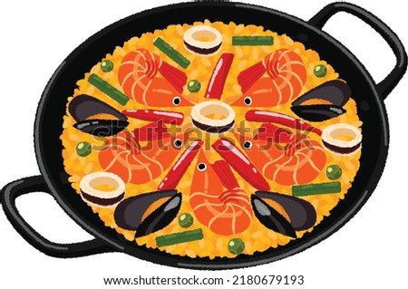 Paella is a rice dish that originated in the Valencia region of eastern Spain. Fry vegetables, fish and shellfish, meat and other ingredients, then add rice, water and saffron and cook.