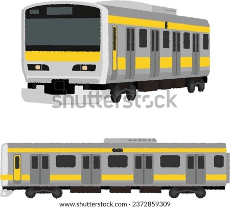 Illustration of a Japanese train. The Sobu Main Line is a railway line of East Japan Railway Company that connects Tokyo Station to Choshi Station in Chiba Prefecture.