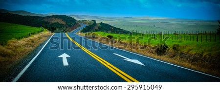 street with arrows painted on the surface. scenic view
