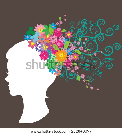 Beautiful women with hair made of flowers for women day card