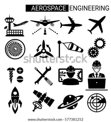  Set of aerospace engineering icon design for airplane and aviation