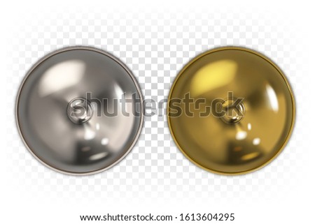 Restaurant dome for serving dishes of gold and silver color isolated on a white transparent background. Top view. 3d realistic illustration. Сlosed cloche. Stock foto © 