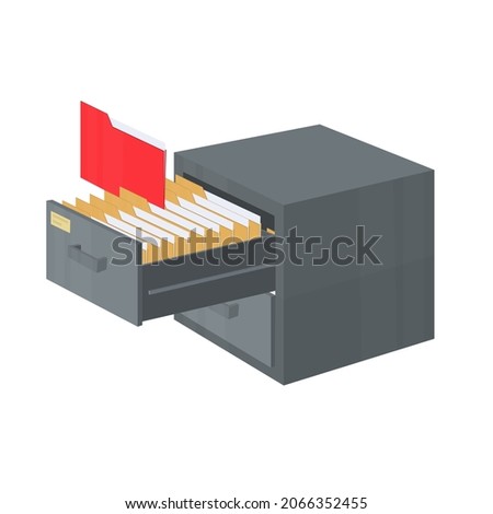 Archive with documents. Box with folders for files, vector illustration