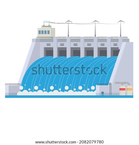 Hydroelectric power station. Energy, vector illustration