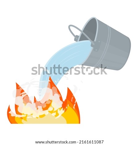 Fire fighting. Bucket of water to extinguish a fire, vector illustration