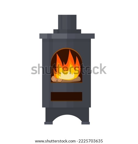 Heating stove. Wood-burning stove, vector illustration