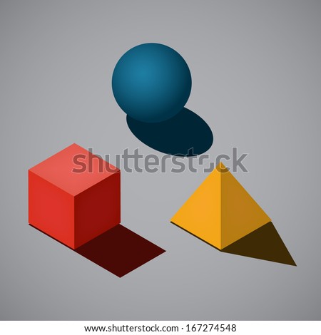 3 simple geometrical shapes in flat style colors