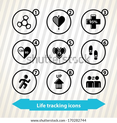Icons with health(life) tracking. Health symbols