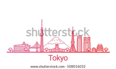 Tokyo city colored gradient line. All Tokyo buildings - customizable objects with opacity mask, so you can simple change composition and background fill. Line art.
