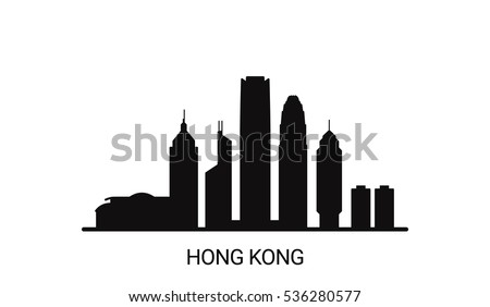 Hong Kong city outline skyline. All Hong Kong buildings - customizable objects, so you can simple change skyline composition. Minimal design.