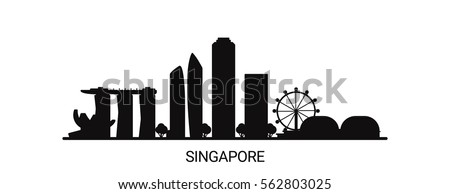 Singapore city outline skyline. All Singapore buildings - customizable objects, so you can simple change skyline composition. Minimal design.