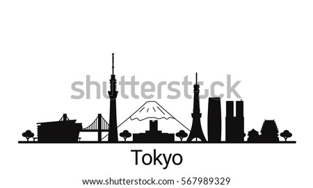 Tokyo city outline skyline. All Tokyo buildings - customizable objects, so you can simple change skyline composition. Minimal design.