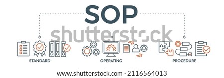 SOP banner web icon vector illustration concept for the standard operating procedure with an icon of instruction, quality, manual, process, operation, sequence, workflow, iteration, and puzzle