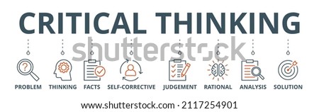 Critical thinking banner web icon vector illustration concept for analysis of facts with an icon of problem, thinking, facts, self corrective, judgement, rational, analysis, and solution