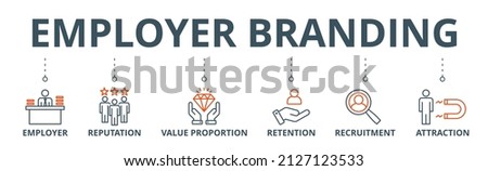 Employer branding banner web icon vector illustration concept with an icon of pay raise, reputation, value proposition, retention, recruitment and attraction