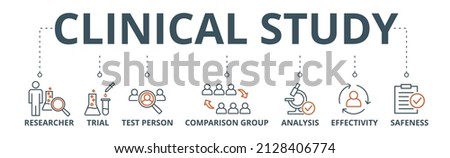 Clinical study banner web icon vector illustration concept for clinical trial research with an icon of researcher, trial, test person, comparison group, analysis, effectivity, and safeness ストックフォト © 